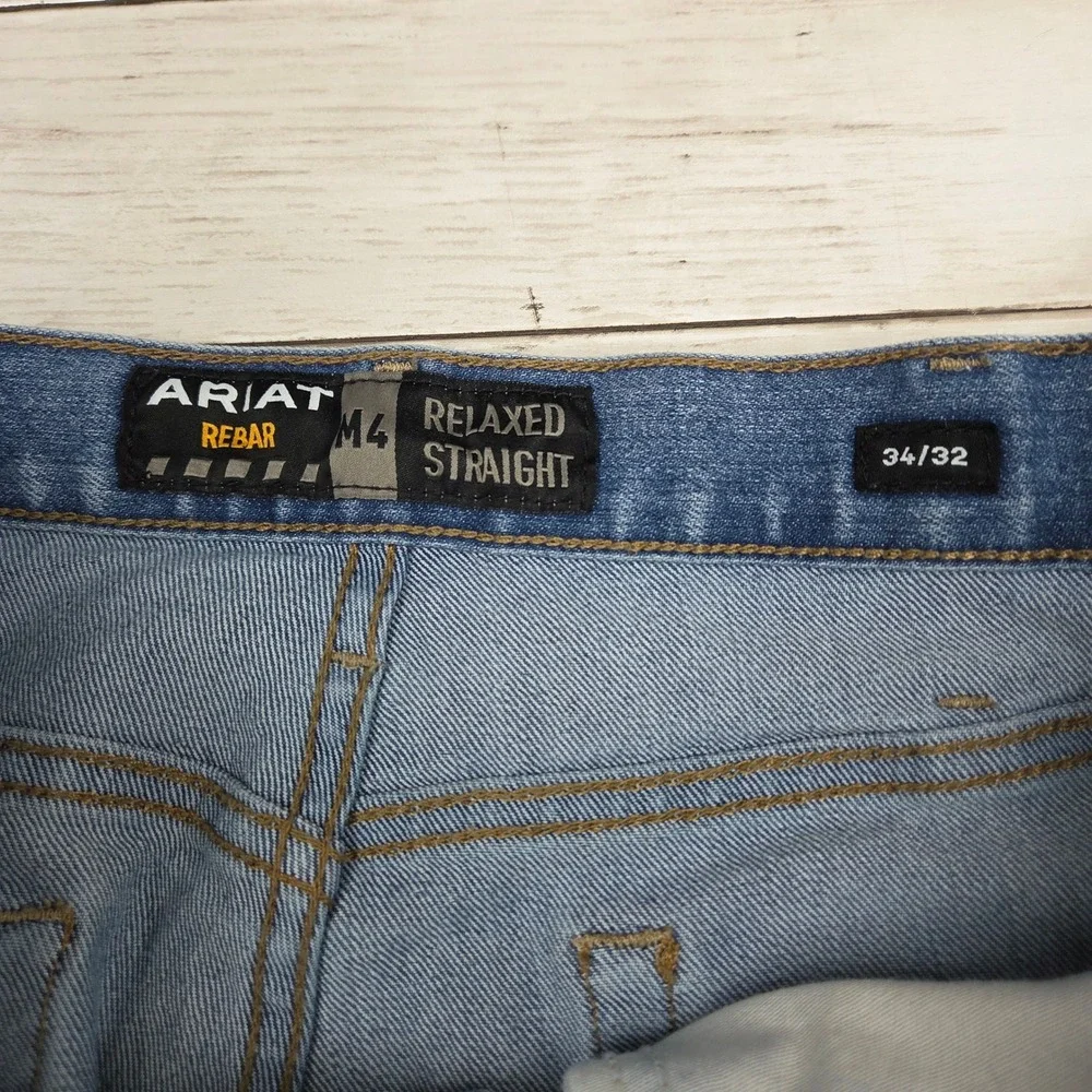 Ariat Rebar M4 Relaxed Straight Jeans Men 34x32 Shoreline Light Wash 10058799